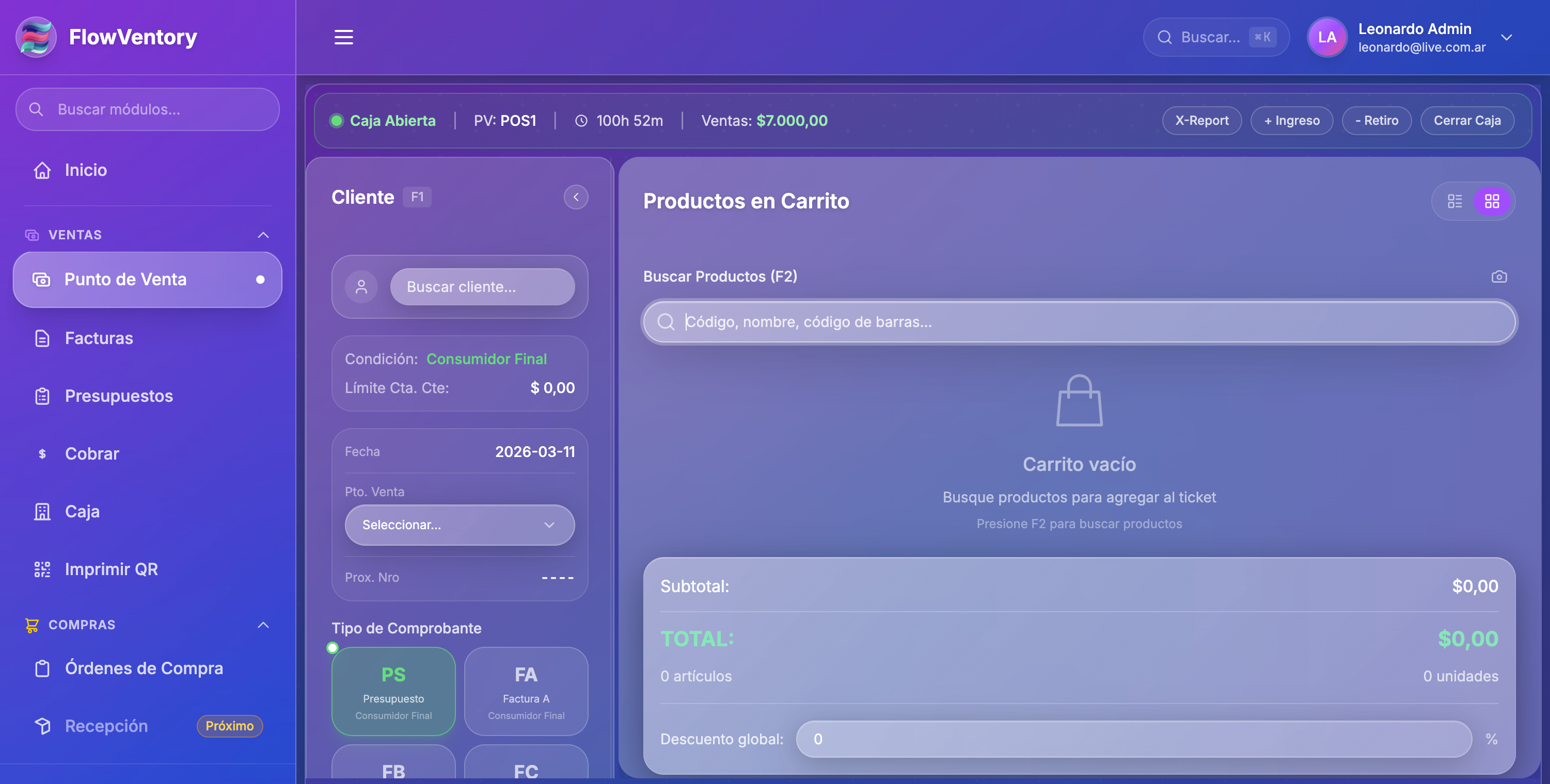 Interfaz Flowventory